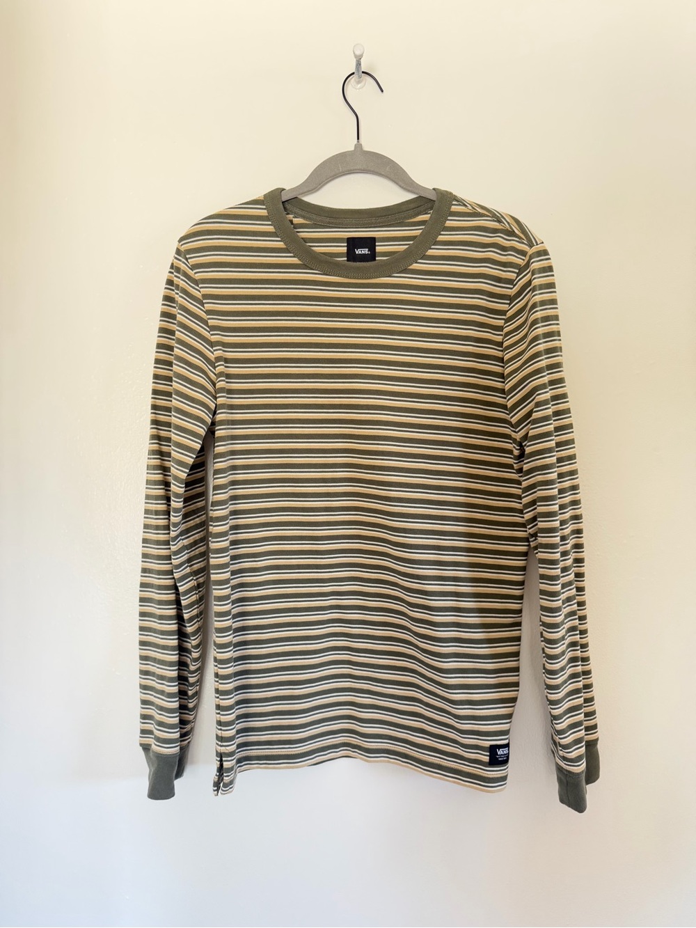 Vans Olive & Cream Striped Long Sleeve Crew